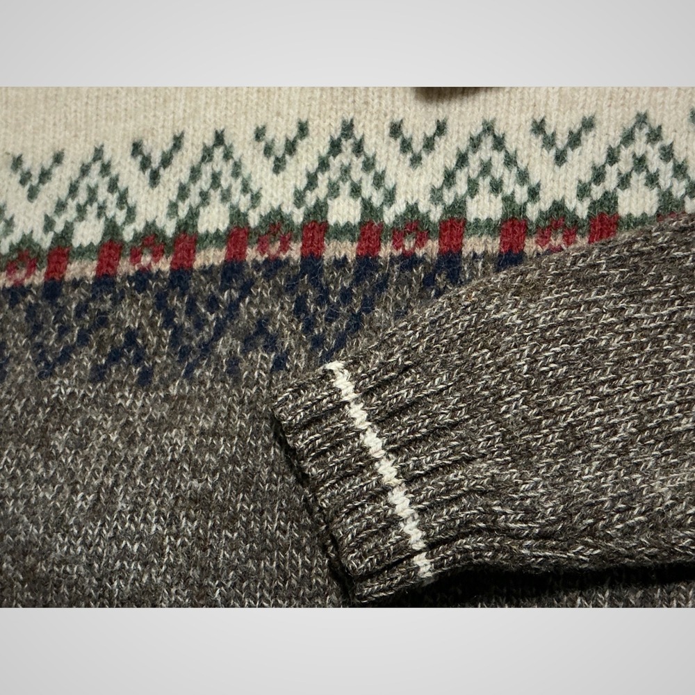 Structure Shetland Wool Fair Isle Sweater mens Medium Brown Cream Crewneck Knit - Picture 7 of 9